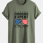 Regular Fit American Flag Sunglasses Print Cotton T-Shirt