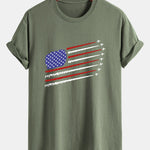 Regular Fit Fighter Jets American Flag Print Cotton T-Shirt