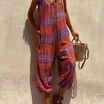 Margovil V Neck Tie Shoulder Pockets Tie Dye Cami Jumpsuit