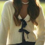 Margovil V Neck Bow Tie Front Elegant Sweater