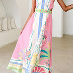 Halter Lace-up Backless Rio Print Maxi Dress