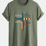 Regular Fit Retro American Flag Cross Print Cotton T-Shirt