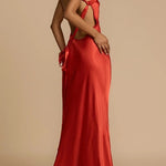 One Shoulder Backless Satin Maxi Party Dress