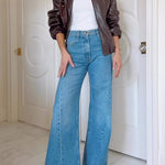 Margovil Lapel Zip Up Faux Leather Bomber Jacket
