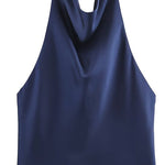 Margovil Chic Halter Cowl Neck Sleeveless Satin Top