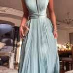 Margovil Sleeveless Cut Out Open Back Pleated Maxi Dress