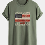 Regular Fit Jesus American Flag Slogan Print Cotton T-Shirt