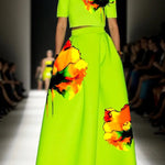 A-Line Loose Flower Print Pleated Pockets Skirts Bottoms
