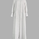 Long Sleeves Loose Buttoned Split-Side Striped Lapel Maxi Dresses Shirt Dress