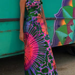La Bamba Tie-dye Print Back Lace-up Stretch Maxi Dress