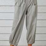 Loose casual button down cropped cotton linen trousers wide leg