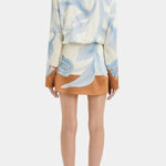 Lake Days Satin Colorblock Unique Print Tie-up Shirt Mini Dress