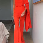 Perfect Balance Asymmetric Draped Cape Top and High Waist Flared Pants Set