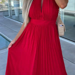 Halter Neck Pleated Swing Dress