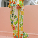 Satin Floral Print Back Elastic Waist Pocketed Wide Leg Pants