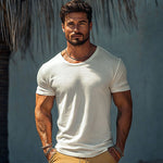 Men's Casual Cotton Round Neck Slim Fit Short Sleeve T-Shirt