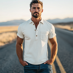 Men's Spring Fashion Retro Western Style Suede Short Sleeve Polo Shirt