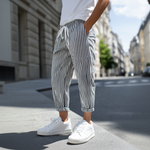 Men's Casual Cotton Blend Striped Elastic Waist Tapered Pants