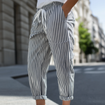 Men's Casual Cotton Blend Striped Elastic Waist Tapered Pants