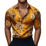 Men's Retro Casual Printed Floral Lapel Short Sleeve Shirt