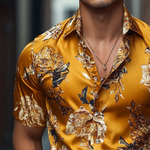 Men's Retro Casual Printed Floral Lapel Short Sleeve Shirt