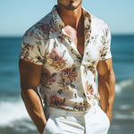 Men's Retro Casual Beach Hawaiian Floral Lapel Short Sleeve Shirt