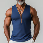 Men's Summer Fashion Sports Fabric V-Neck Zipper Tank Top