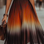 Sunset Pleated Ombre Halter Midi Dress