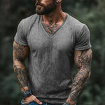 Men's Retro Casual Shabby Printed V-Neck Short Sleeve T-Shirt