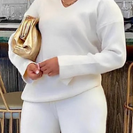 Long Sleeves Loose Solid Color V-Neck Pullovers