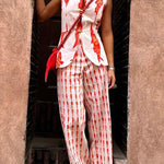 Good Luck Linen Blend Koi Pattern Metal Buttons Waisted Vest