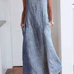 Striped Round Neck Sleeveless Oversized Fitted Dress
