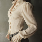 Quiet Luxury Lace Trumpet Pleated Blouse