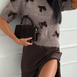 Crewneck Short Sleeves Bow Decorative Sweater Top