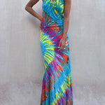 Margovil Sleeveless Halter Backless Maxi Tie Dye Dress