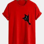 Regular Fit Black Cat Print Cotton T-Shirt