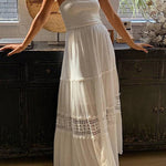Margovil Strapless Tube Hollow Out Lace Splice Tiered Maxi Dress