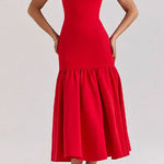 Margovil U Neck Sleeveless Ruffle Bodycon Midi Dress