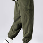 Corduroy Patchwork Hoodie & Drawstring Corduroy Cargo Jogger Pants