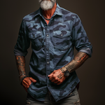 Men's Camouflage Lapel Chest Pocket Cargo Shirt