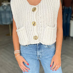 Margovil Gold Buttons Pocketed Chunky Sweater Vest