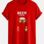 Regular Fit Beer Is Calling Print Cotton T-Shirt