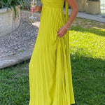 Margovil Strapless Back Lace-up Pleated Maxi Dress