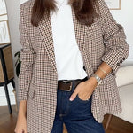 Margovil Notch Lapel Single Breasted Plaid Blazer