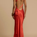 One Shoulder Backless Satin Maxi Party Dress