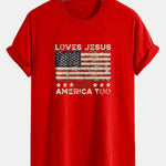 Regular Fit Jesus American Flag Slogan Print Cotton T-Shirt