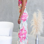 One Shoulder Floral Print Ruched Bodycon Maxi Dress