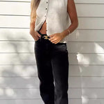 Margovil Crewneck Sleeveless Button Down Knitting Top