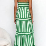 Margovil Spaghetti Strap Ruffle Tiered Color Block Striped Maxi Dress