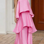 Margovil Adjustable Strap Ruffle Layered Satin Maxi Dress
